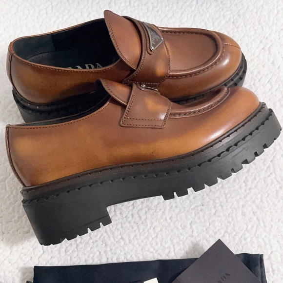PRADA Women’s Double Chocolate Leather Loafers - Picture 10 of 15